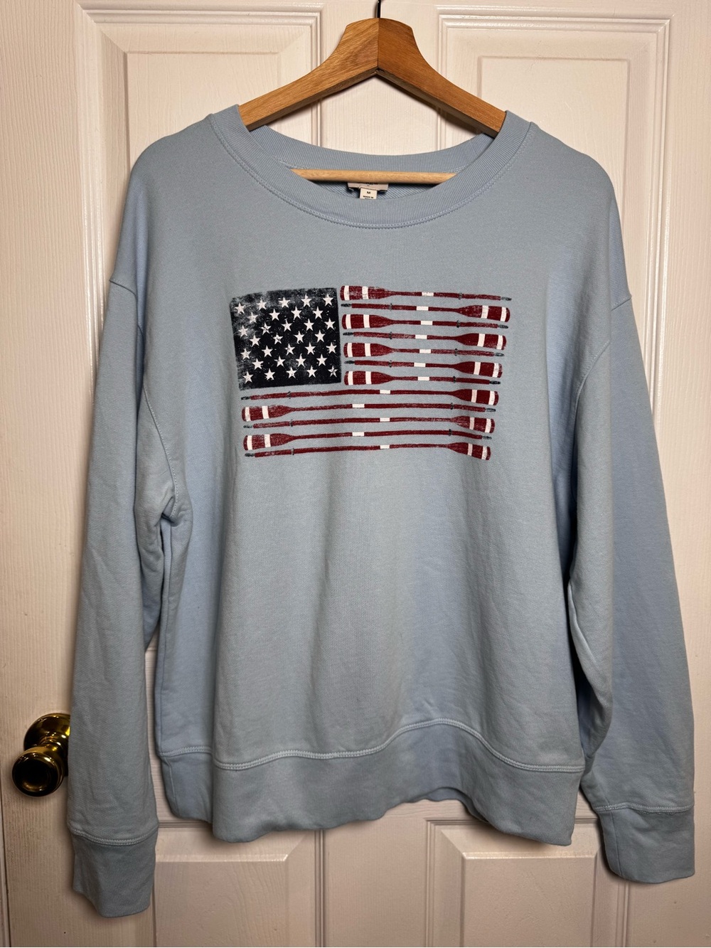 J.Crew M Blue Americana Rowing Oar Flag Sweatshirt Coastal Preppy Nautical
